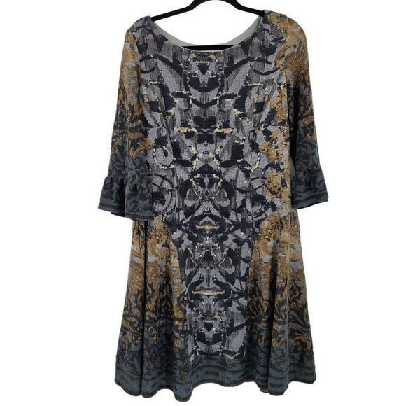 Womens Dressbarn Dress Whimsigothic Goblincore Witchcore Dark Scroll Print Sz 16 - Picture 3 of 8